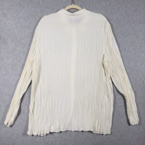 Susan Graver Style Cream Textured Collared Button Front Shirt Plus‎ Size 3X